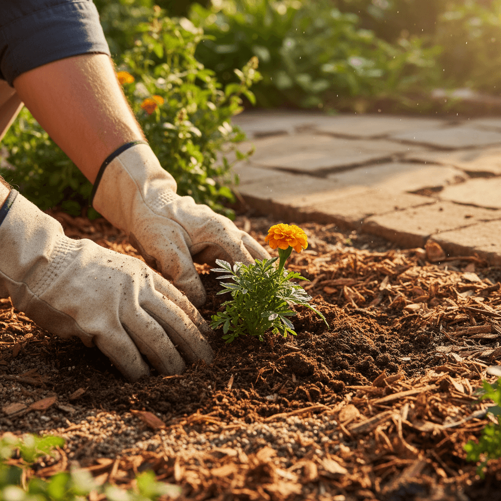 Close-up of professional landscaping work and attention to detail