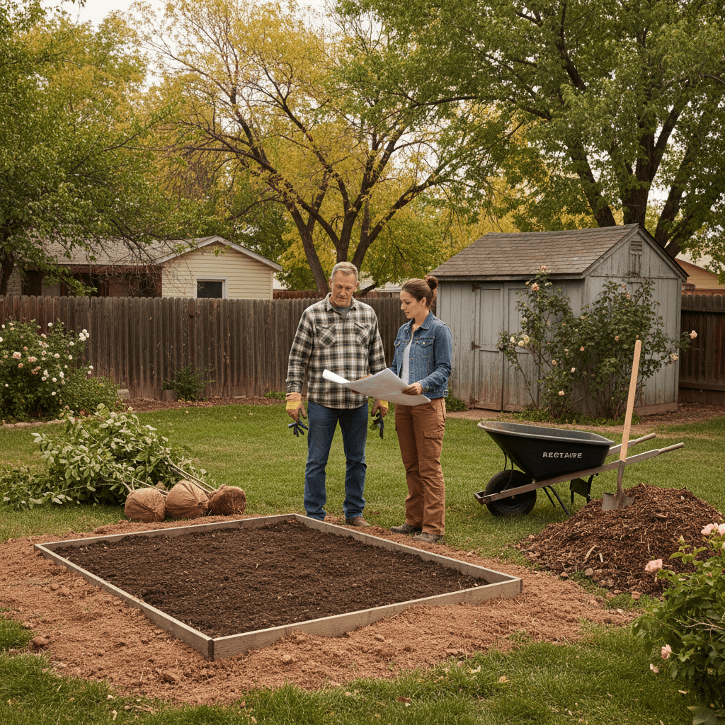 Landscaper and homeowner collaborating on yard project