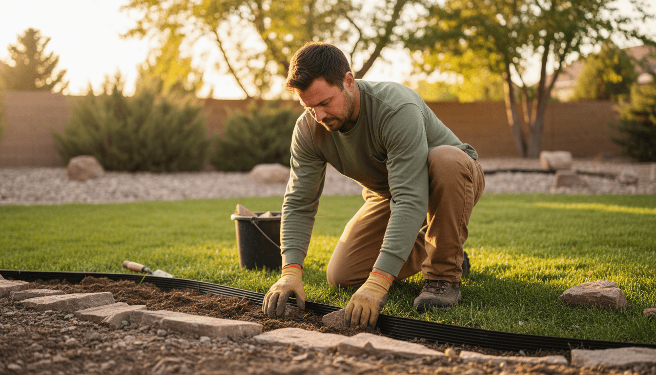 Jason Goble working on landscape installation in Fillmore